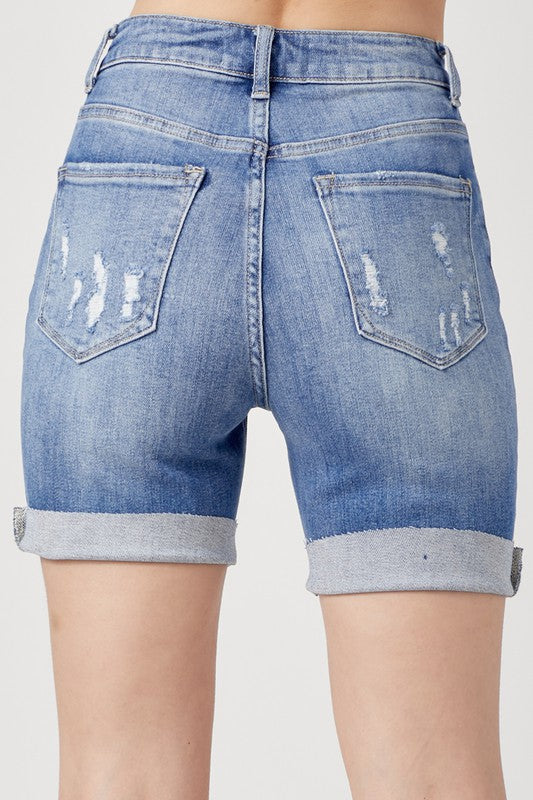Plus size Risen  high rise distressed boyfriend shorts