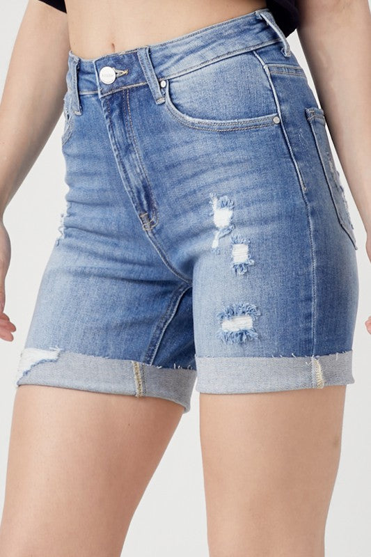Plus size Risen  high rise distressed boyfriend shorts