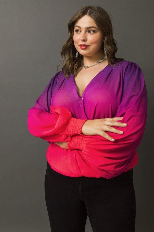 Plus Size Ombre Rainbow faux wrap top - Esme and Elodie