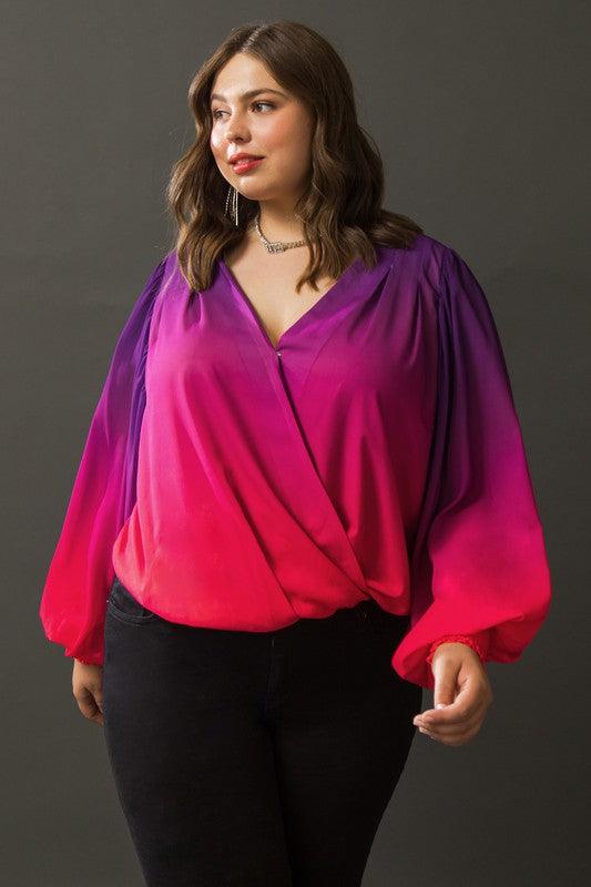 Plus Size Ombre Rainbow faux wrap top - Esme and Elodie