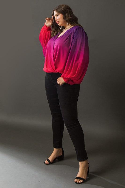 Plus Size Ombre Rainbow faux wrap top - Esme and Elodie