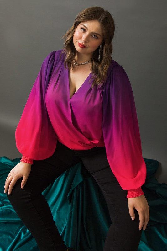 Plus Size Ombre Rainbow faux wrap top - Esme and Elodie