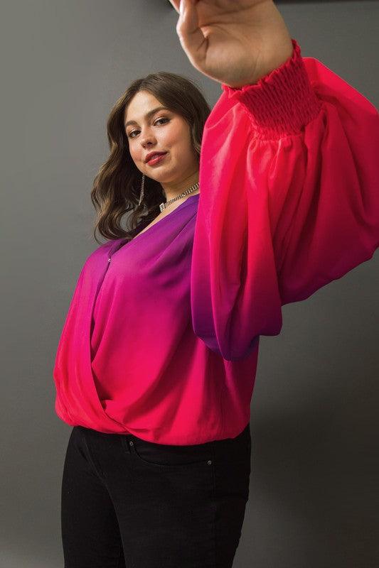 Plus Size Ombre Rainbow faux wrap top - Esme and Elodie