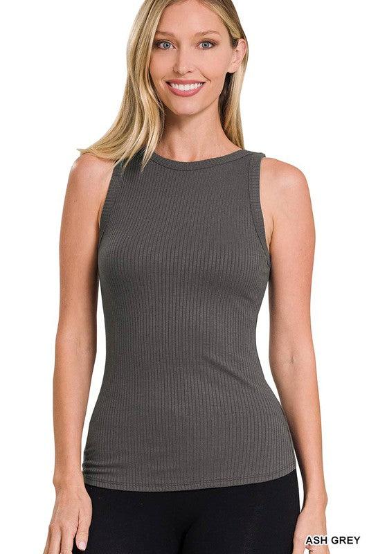 Womens soft ribbed crew neck tank top in Ash Gray - Esme and Elodie