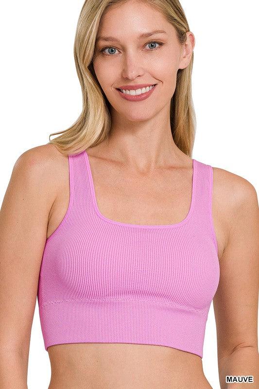 Women's ribbed square cropped tank top in Mauve - Esme and Elodie