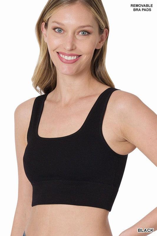 Women's ribbed square cropped tank top in black - Esme and Elodie