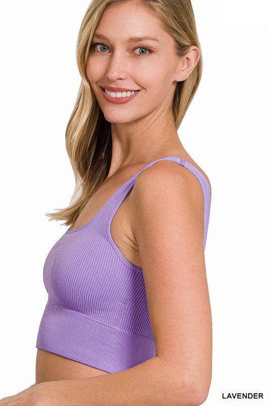 Women's ribbed square cropped tank top in Lavender - Esme and Elodie