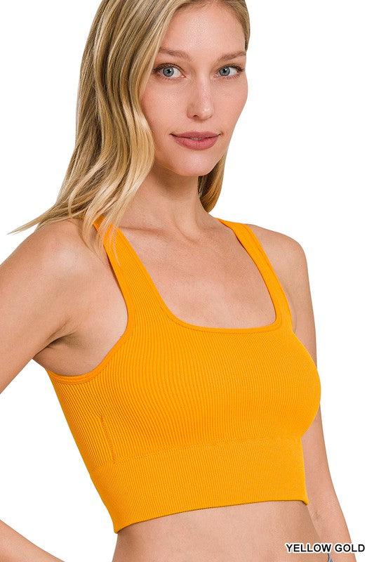 Women's ribbed square cropped tank top in yellow gold - Esme and Elodie