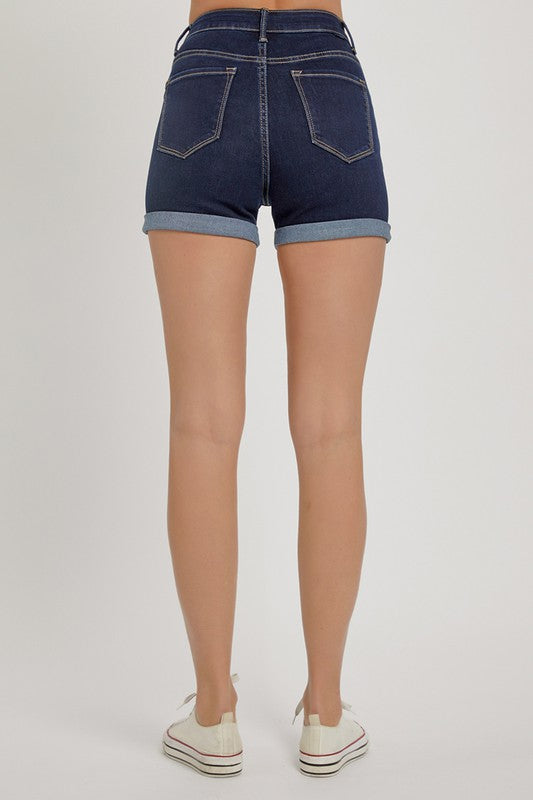 Plus size Risen Dark denim cuff bottom shorts