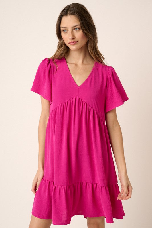 Women and Plus size Airflow woven dolman sleeve dress in Fuschia