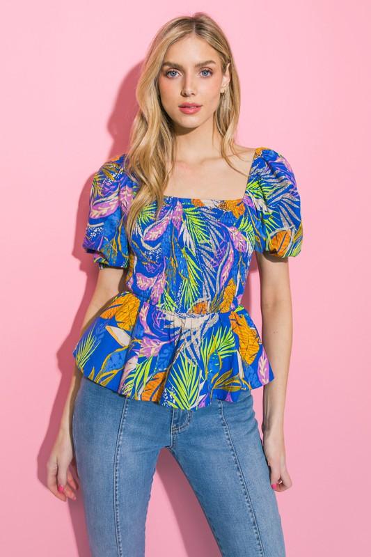 Womens tropical paradise smocked bodice top - Esme and Elodie