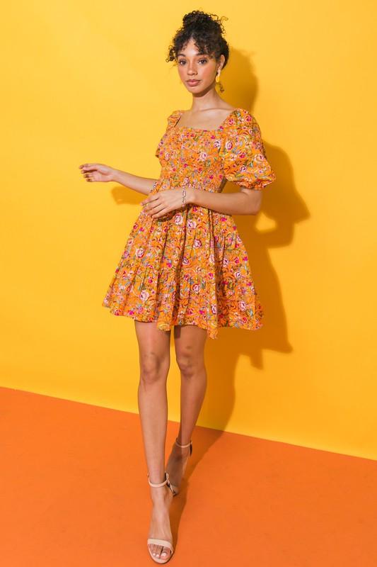 Women's printed Mini Dress with square neckline - Esme and Elodie