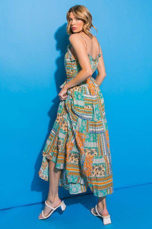 Womens Caribbean Dream printed woven midi dress - Esme and Elodie