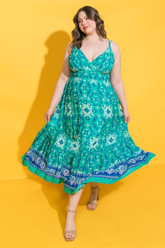 Plus size Ikat print bold summer dress with adjustable straps - Esme and Elodie