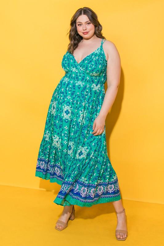 Plus size Ikat print bold summer dress with adjustable straps - Esme and Elodie