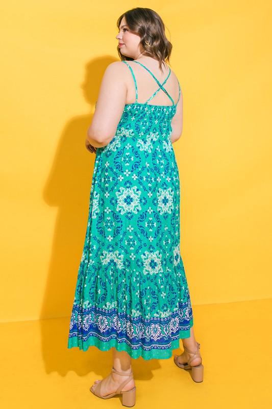 Plus size Ikat print bold summer dress with adjustable straps - Esme and Elodie