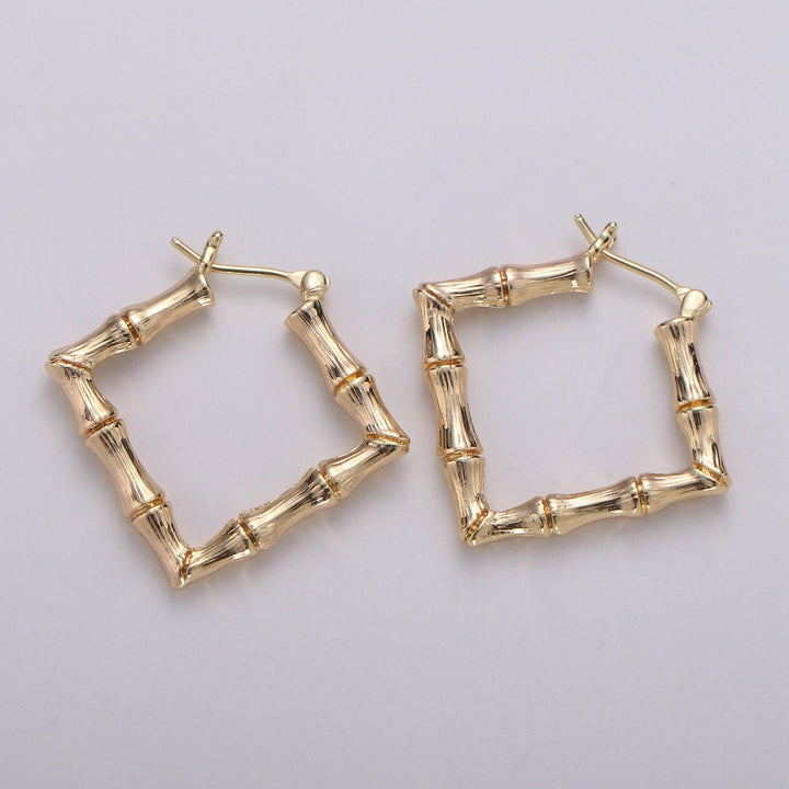 Aim Eternal - Square Hoop Earrings Gold Bamboo Earrings