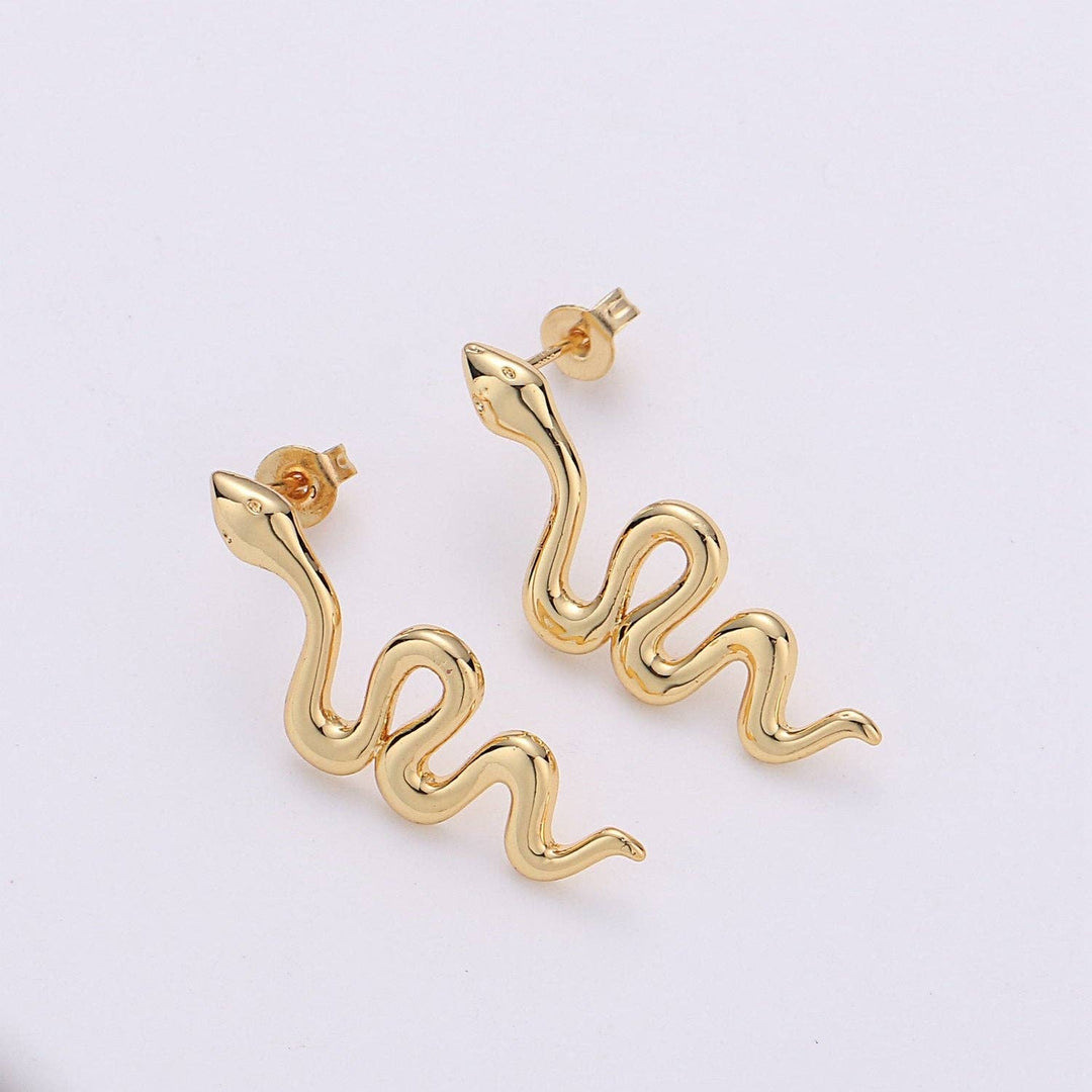 1 pair Gold Snake earrings, snake stud earrings, dainty earrings, Serpent earrings, delicate studs, gold earrings, minimalist earring K542
