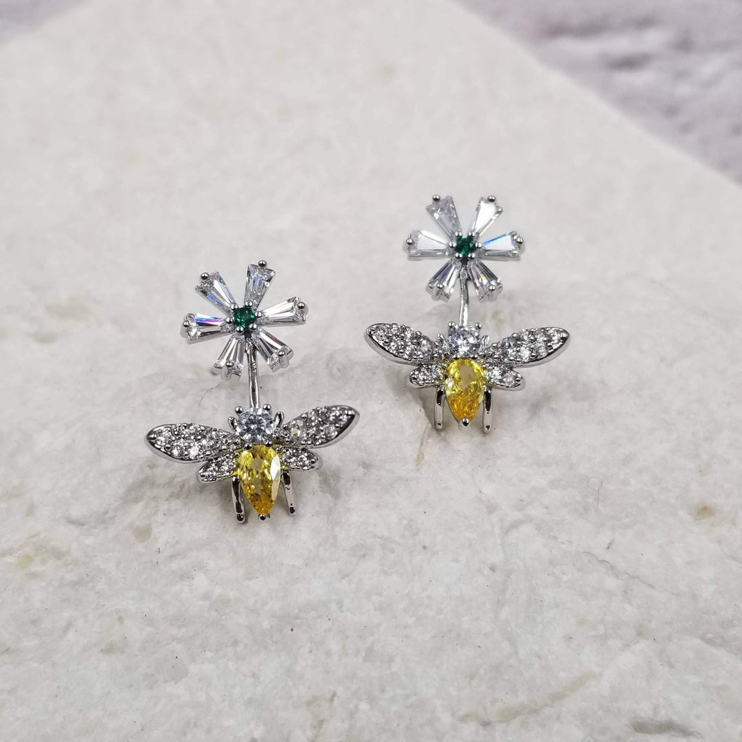 Zircon Flower Bee Studs