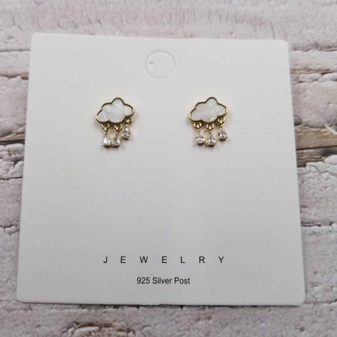 Cloud Earrings with Gem Raindrops