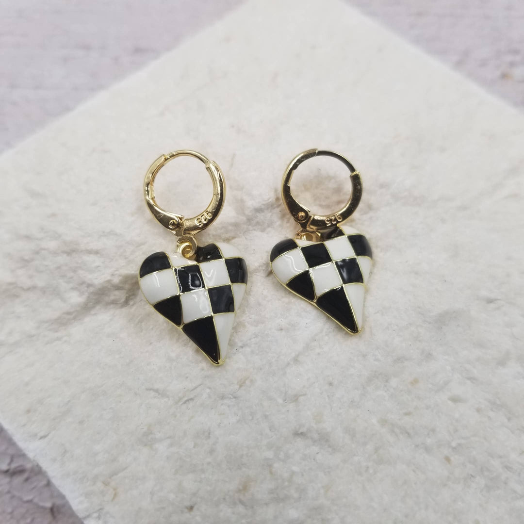 White & Black Buffalo Plaid Heart Earrings Valentine Gift