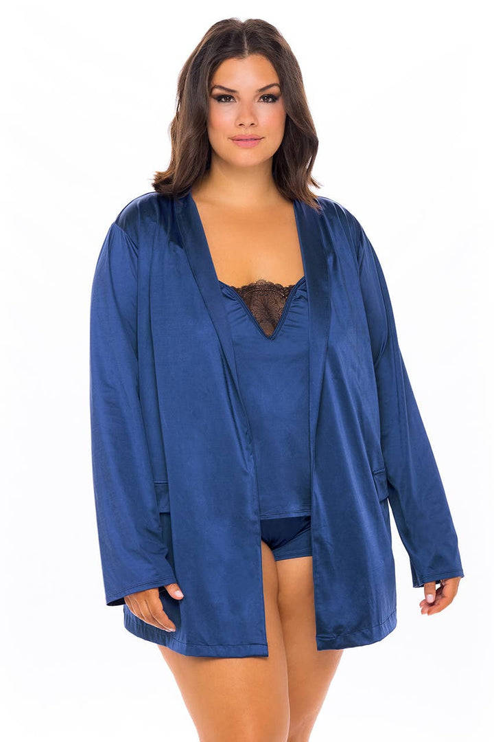 Plus Size Saskia Robe in Estate Blue/Black