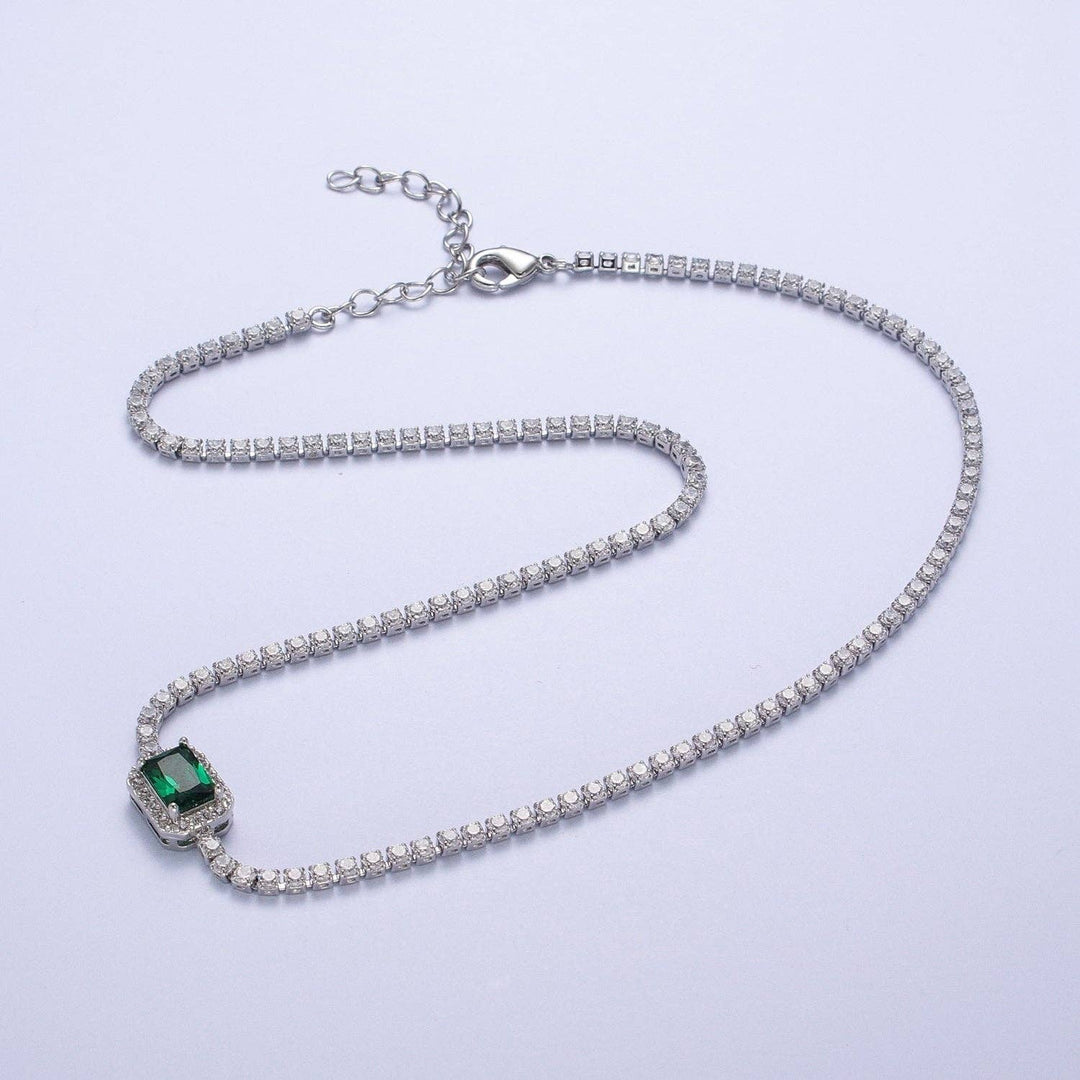 Micro Paved Baguette Cubic Zirconia Tennis Chain Choker Necklace in Green