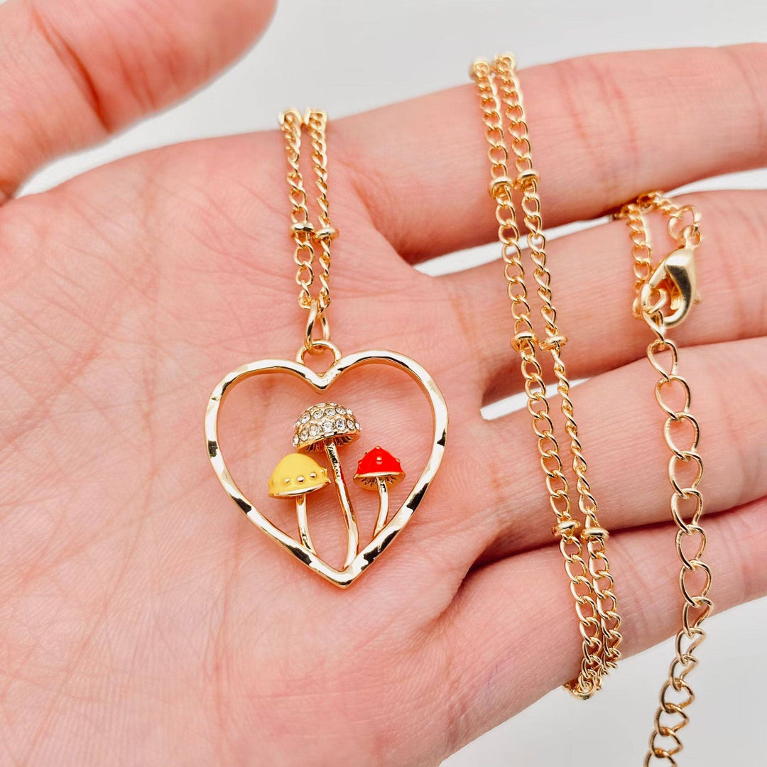 Mio Queena - Heart-shaped 3D Mushroom Pendant Necklace