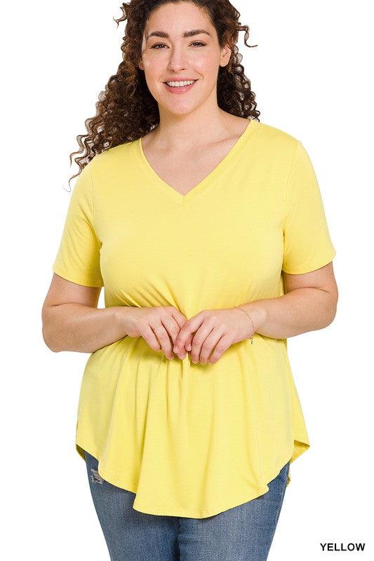 Plus Women's Staple T- best selling T-shirt- Yellow - Esme and Elodie
