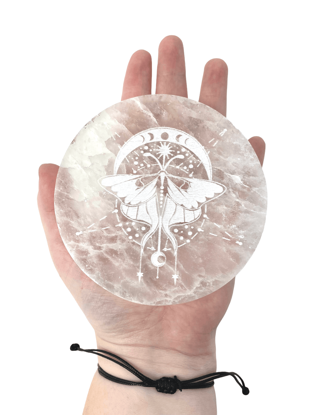 Moth and Moon Selenite Plate - 4 Inches - Esme and Elodie