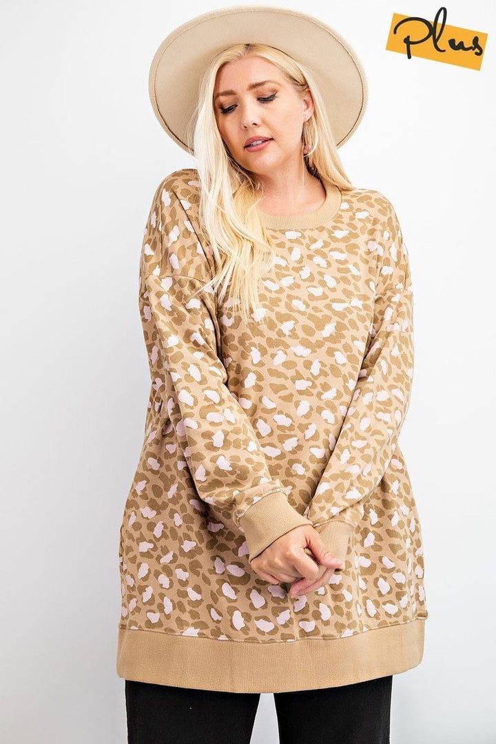 Plus Leopard Printed Terry Knit Dress