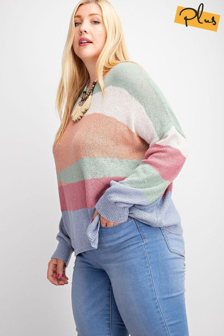 Plus Striped Light Weight Knitted Sweater Top