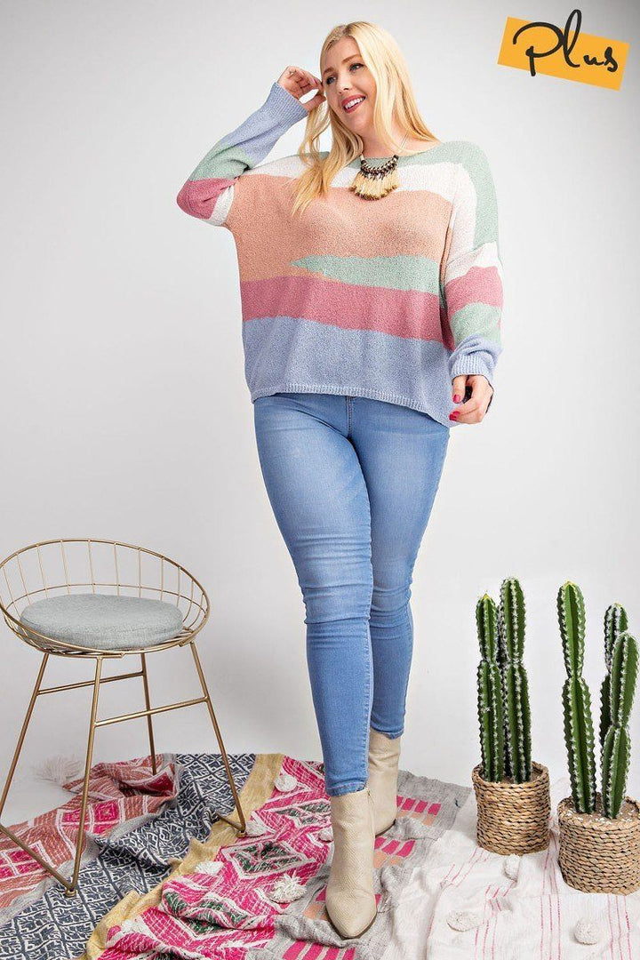 Plus Striped Light Weight Knitted Sweater Top