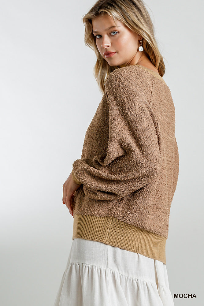 Puff Sleeve Boat Neck Sweater