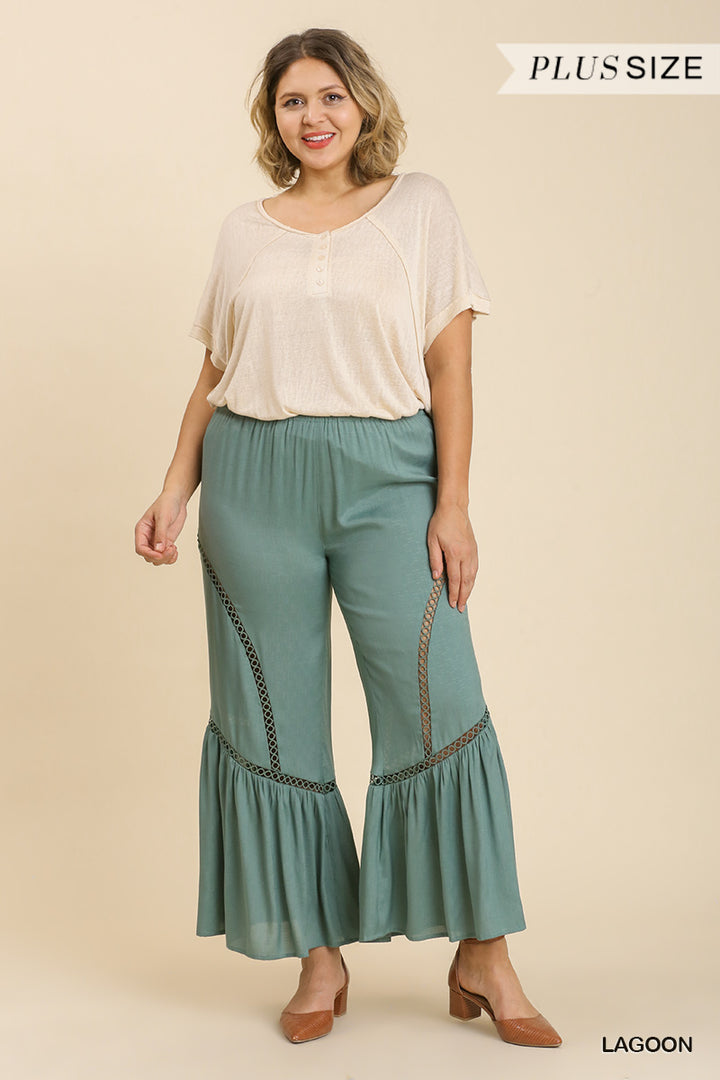 Plus Wide Leg Elastic Waist Lace Tape Pants