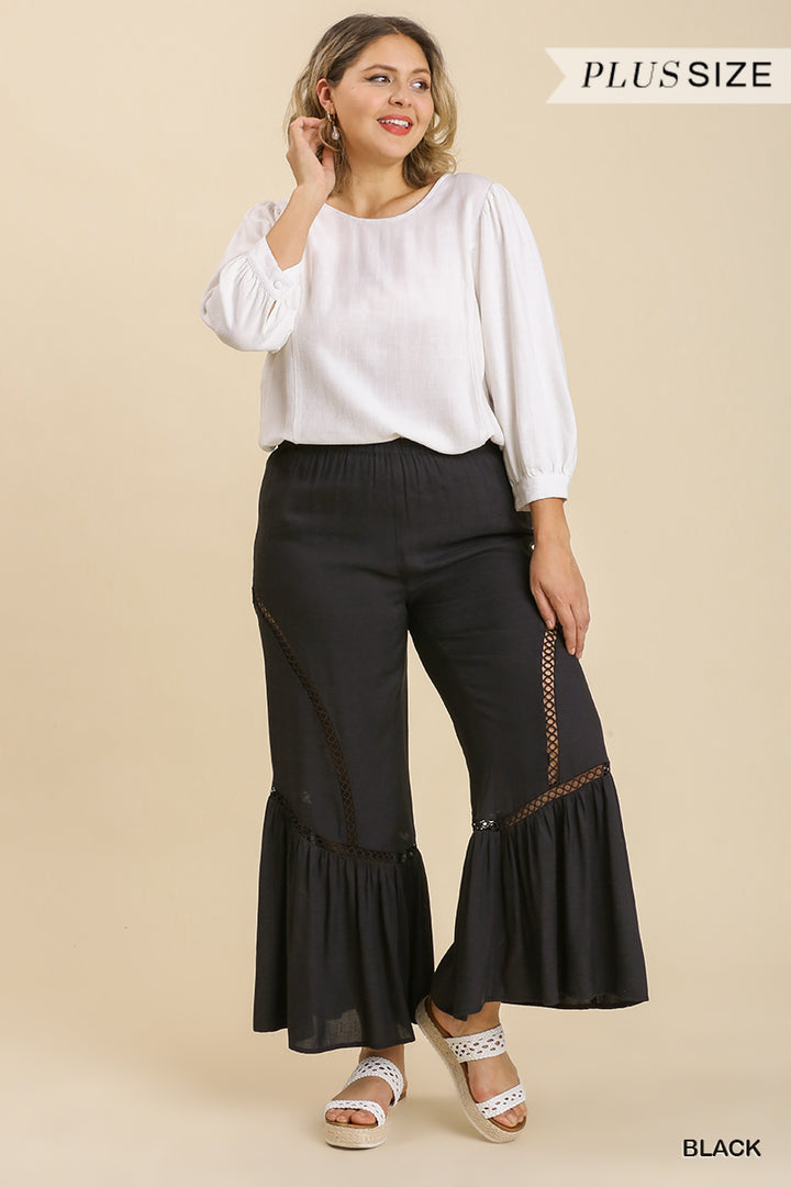 Plus Wide Leg Elastic Waist Lace Tape Pants