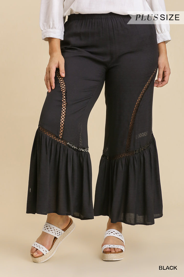 Plus Wide Leg Elastic Waist Lace Tape Pants