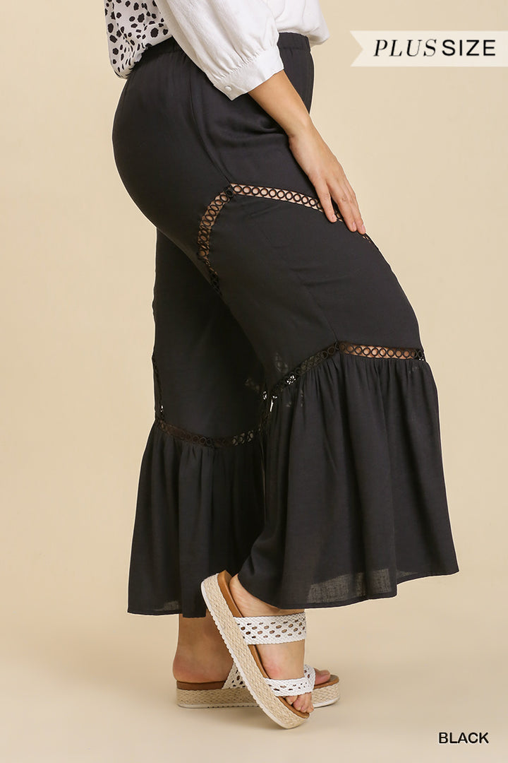 Plus Wide Leg Elastic Waist Lace Tape Pants