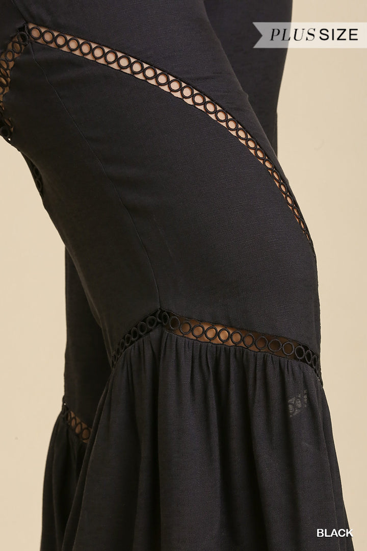Plus Wide Leg Elastic Waist Lace Tape Pants
