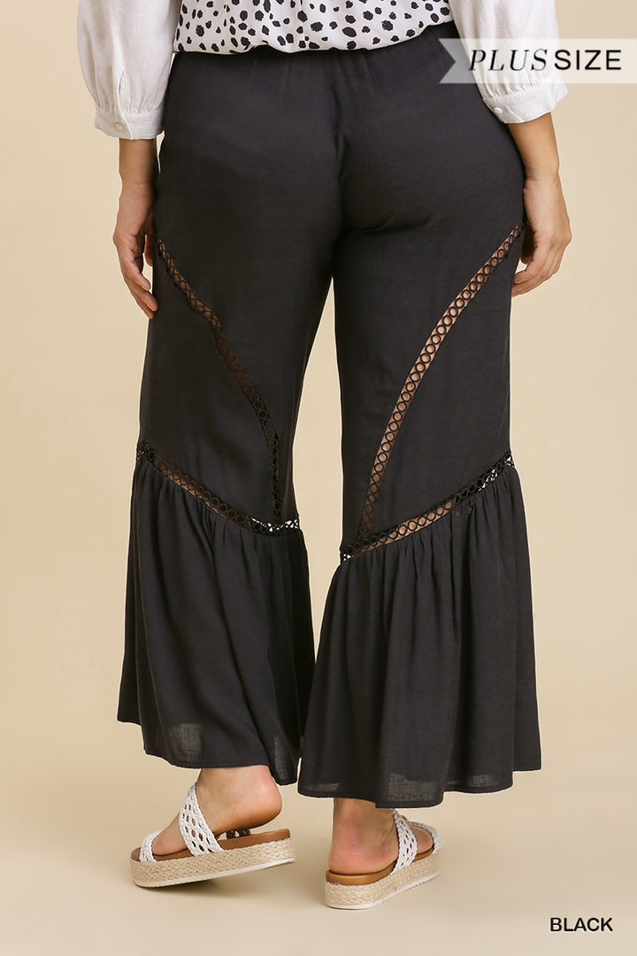 Plus Wide Leg Elastic Waist Lace Tape Pants