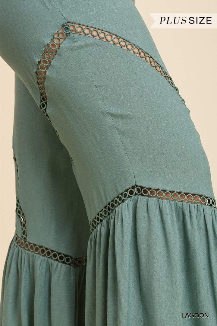Plus Wide Leg Elastic Waist Lace Tape Pants