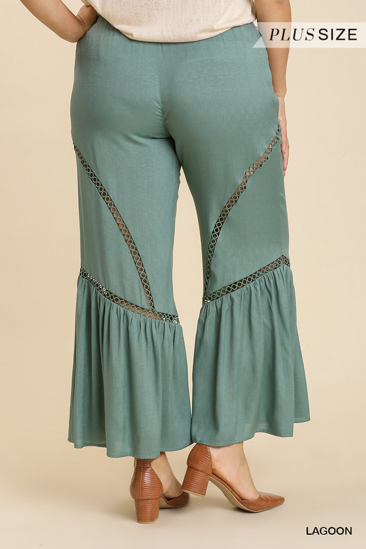 Plus Wide Leg Elastic Waist Lace Tape Pants