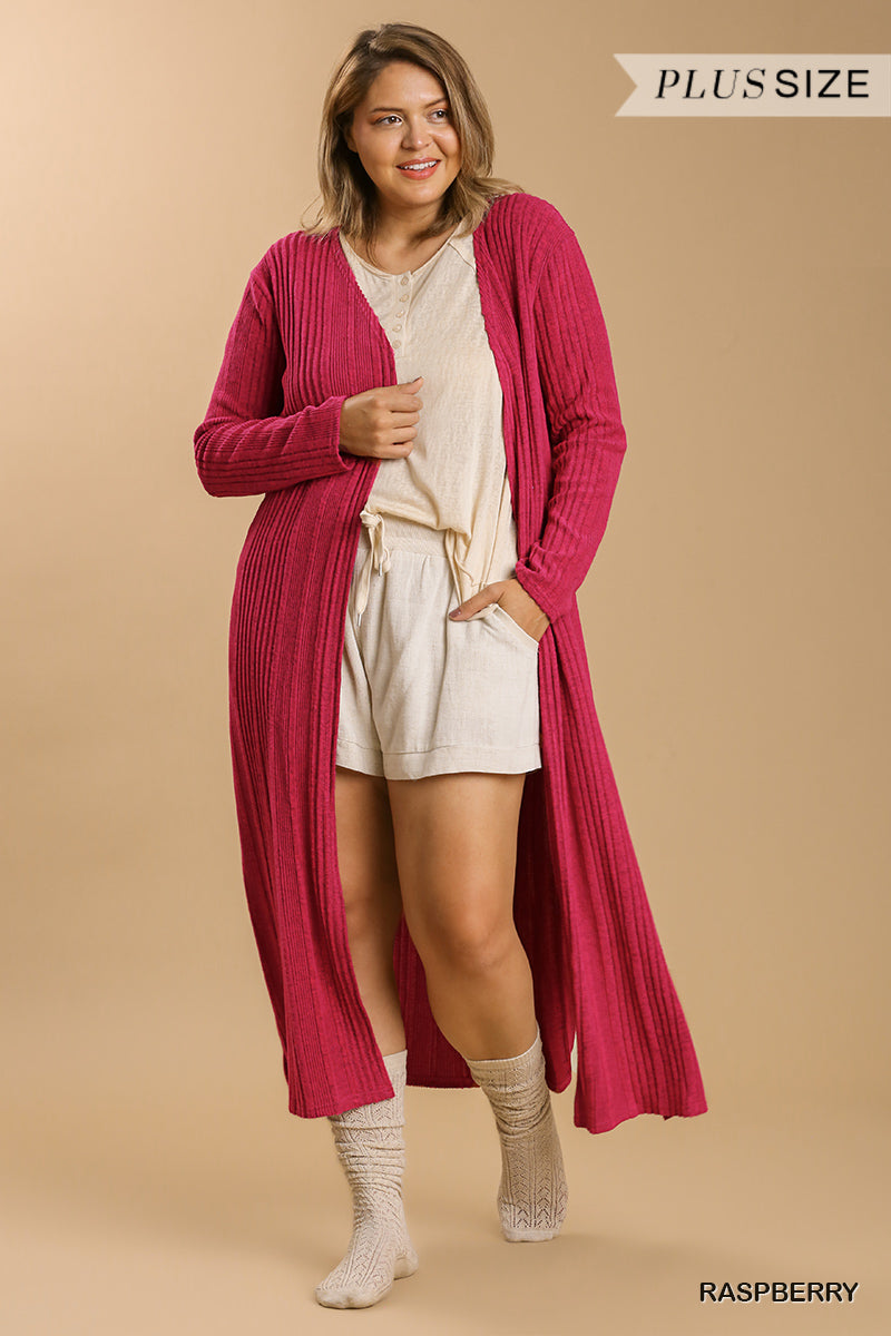 Plus Open Front Long Body Cardigan