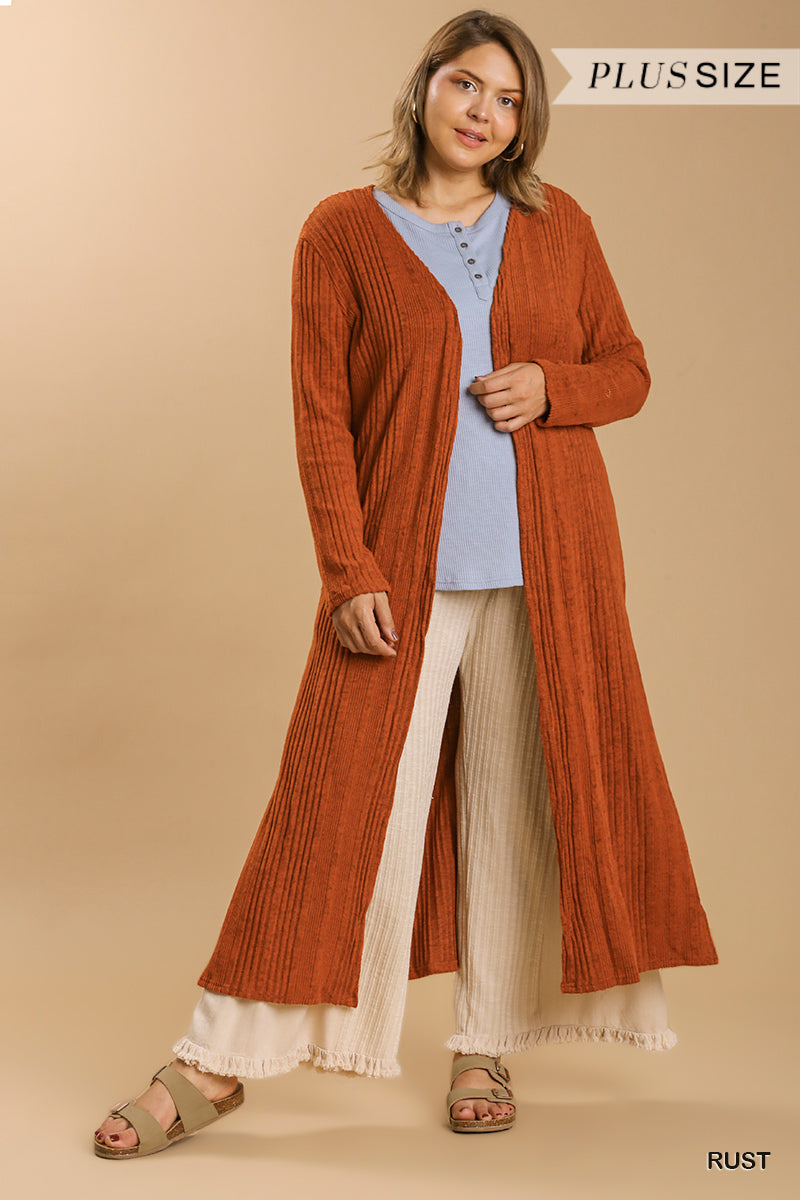 Plus Open Front Long Body Cardigan