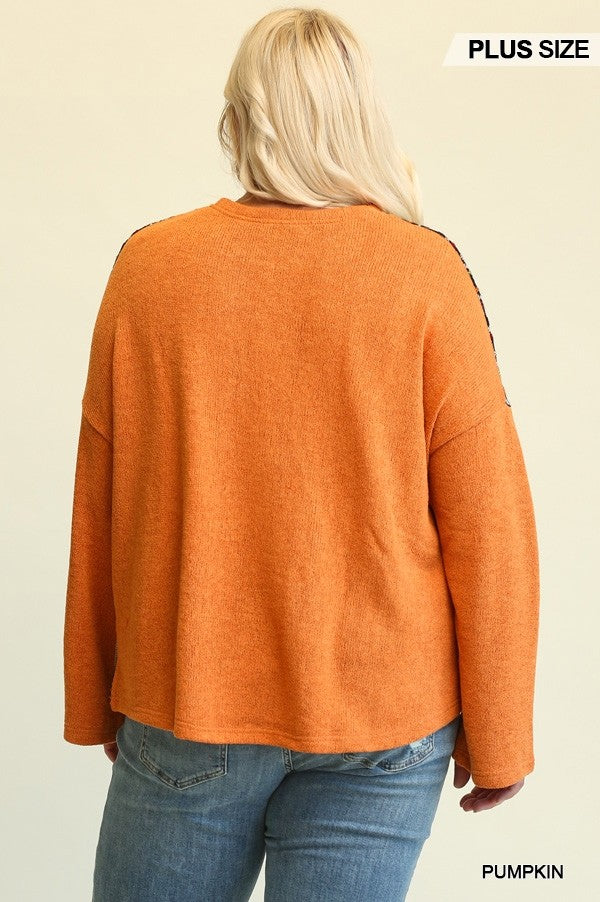 PLUS Novelty Knit And Solid Knit Mixed Loose Top