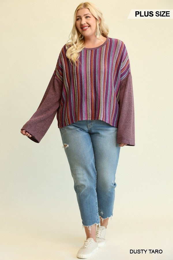 PLUS Novelty Knit And Solid Knit Mixed Loose Top
