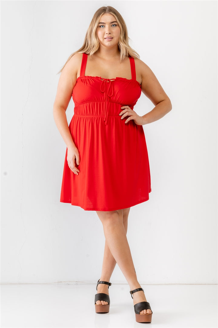 Plus Red Woven Ruffle Sleeveless Mini Dress