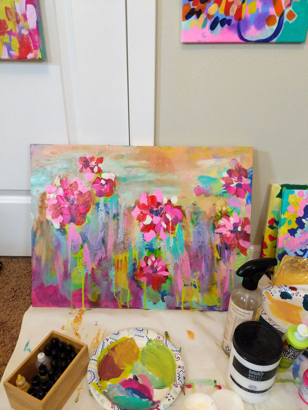 Abstract Floral Paint and Sip- Friday June 23rd 7-9PM