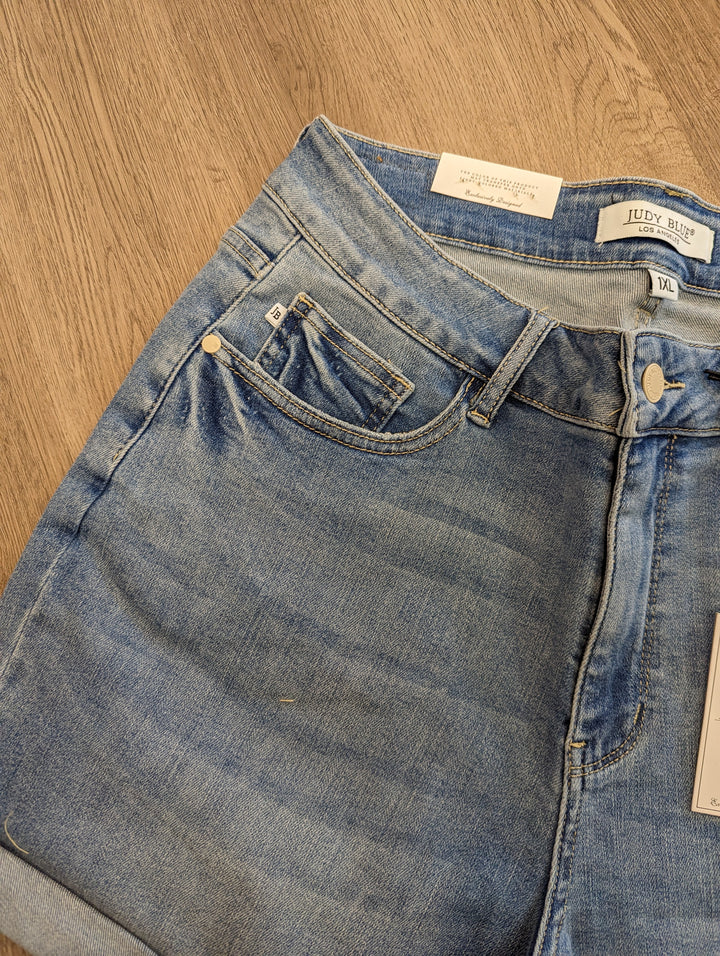 Plus Size Judy Blue Shorts Light Blue Rolled Hem