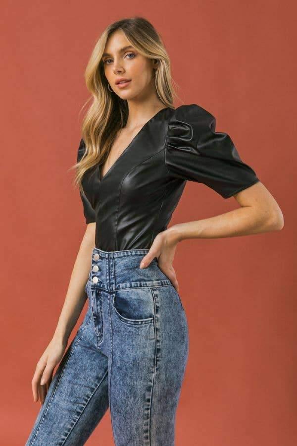 Foxy- womens faux leather bodysuit - Esme and Elodie